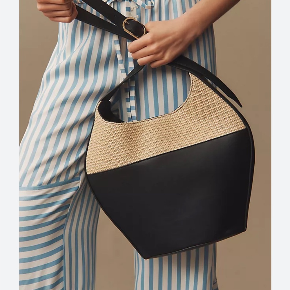 Anthropologie Raffia Mix Bucket Tote